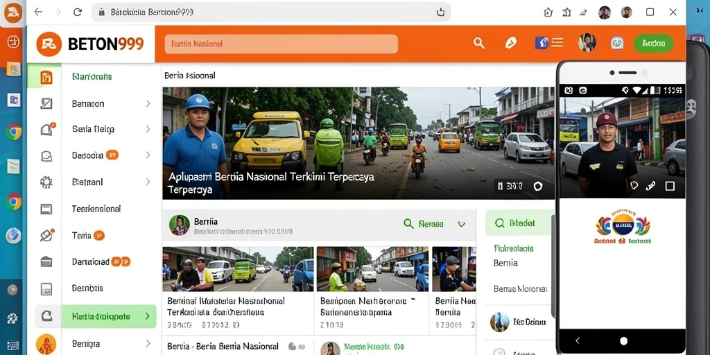 Antarmuka aplikasi BETON999 yang menampilkan berita terkini dan fitur interaktif.