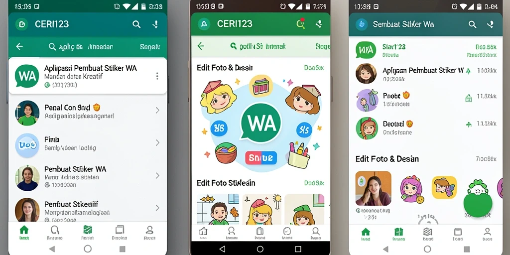 Antarmuka CERI123 untuk membuat stiker WhatsApp yang kreatif dan menarik.