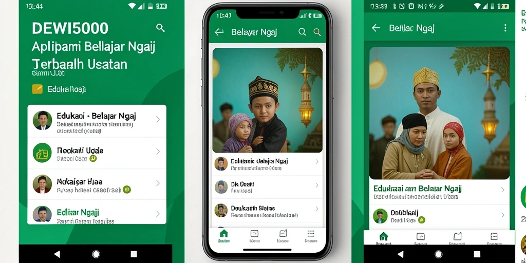 Antarmuka aplikasi DEWI5000 untuk belajar ngaji yang user-friendly.