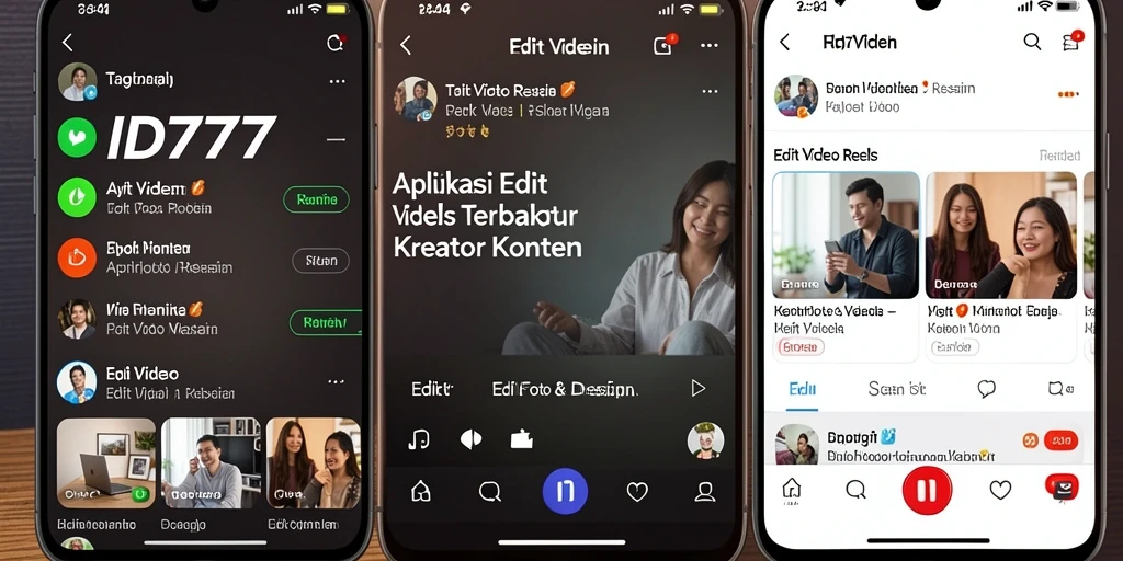 Antarmuka aplikasi ID777 untuk pengeditan video reels yang menarik.