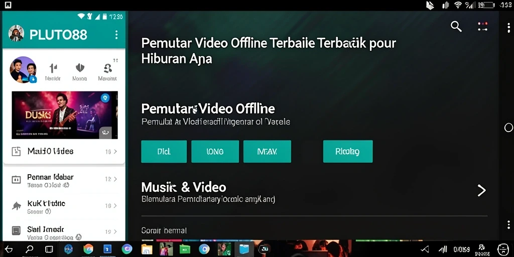 Tampilan antarmuka pengguna aplikasi PLUTO88 saat memutar video offline.