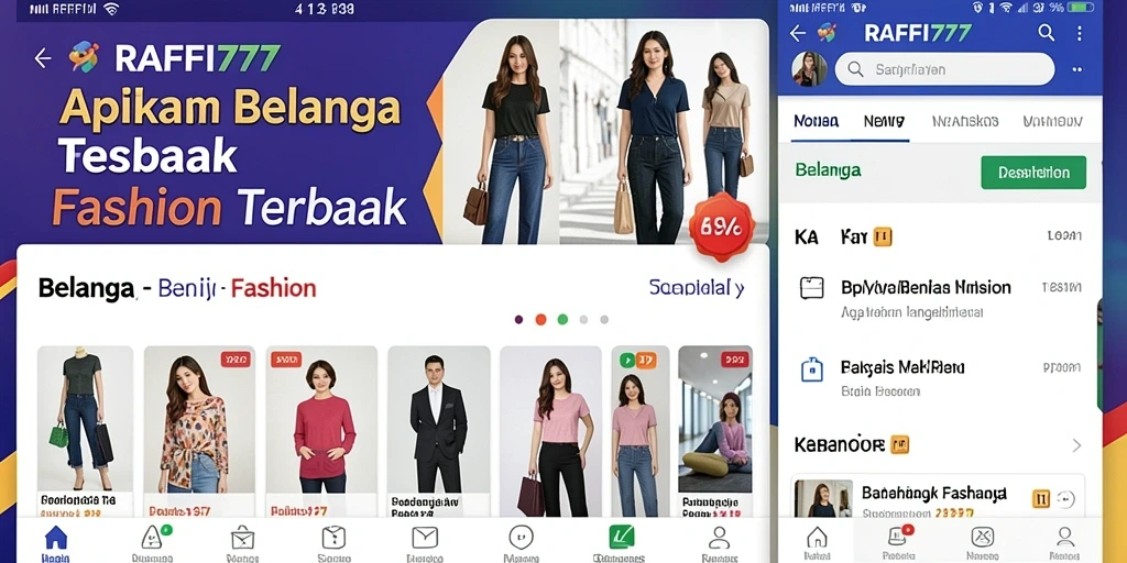 Antarmuka aplikasi RAFFI777 yang modern dan fungsional untuk belanja fashion.