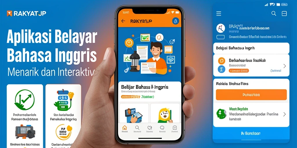 Tampilan antarmuka aplikasi RAKYATJP yang intuitif untuk belajar bahasa Inggris.